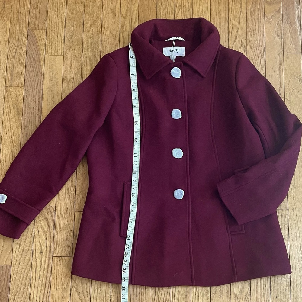 NWT “Haute” BURGUNDY CAR COAT, Single Breasted with two pockets